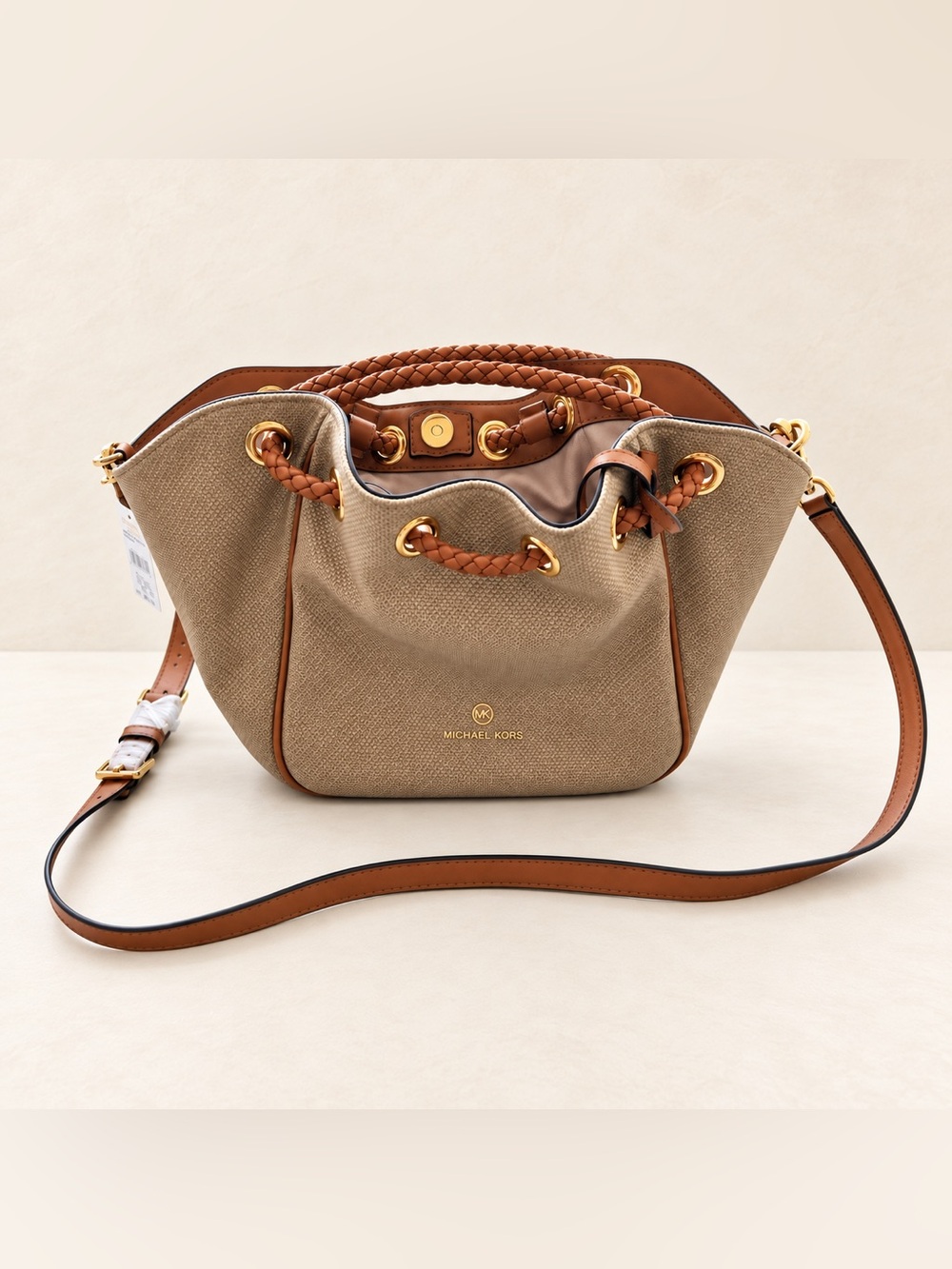 Michael Kors Brown & Gold Braided Handle Shoulder Bag | Signature Canvas Tote